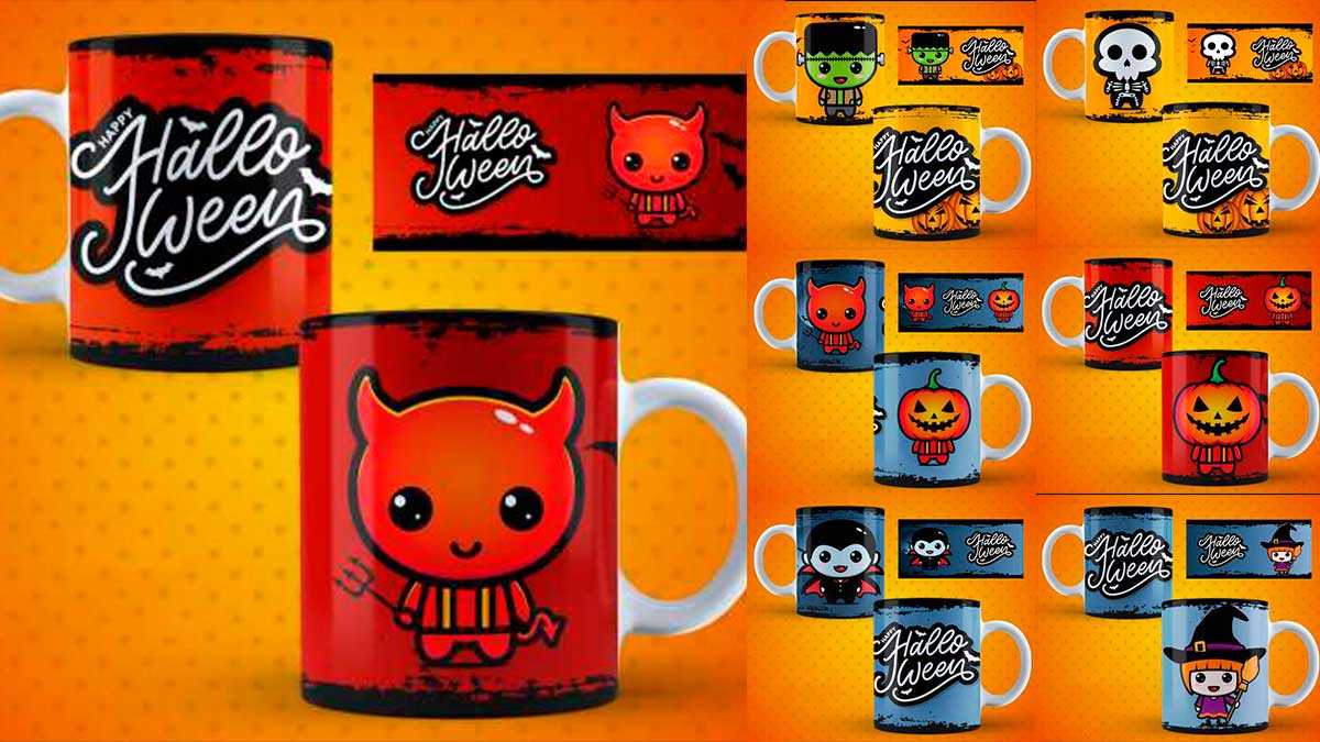 Plantillas Halloween Adorables Para Sublimar En Taza Halloween