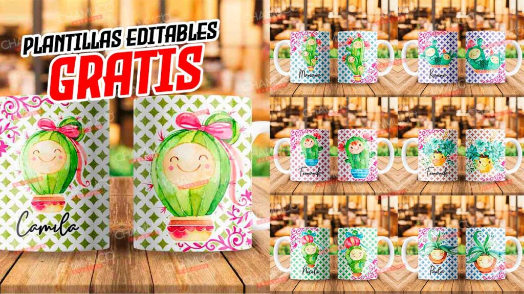 Plantillas Editables De Cactus Y Plantas Para Sublimar En Taza