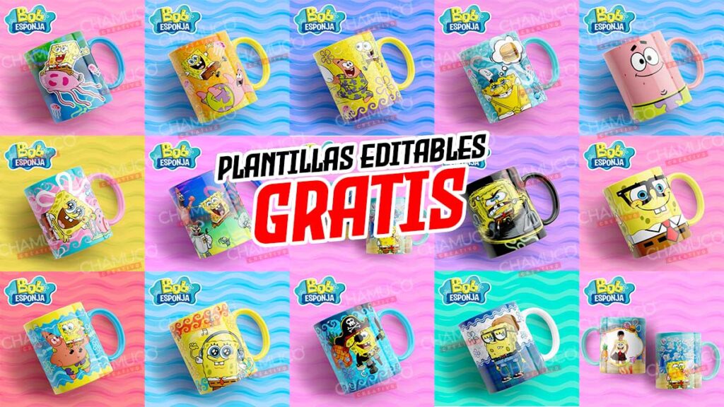 14 Plantillas Para Sublimar Bob Esponja Con Editables Y Mockups