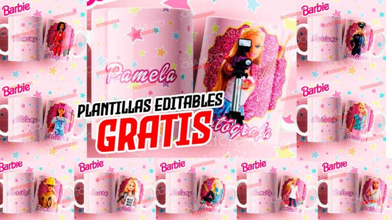 30 Plantillas Editables De Barbie Para Sublimar En Taza