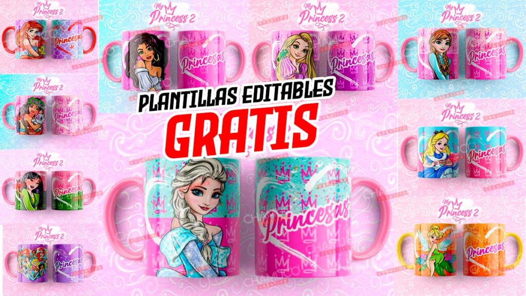 Plantillas Para Sublimar De Princesas V Con Editables Y Mockups