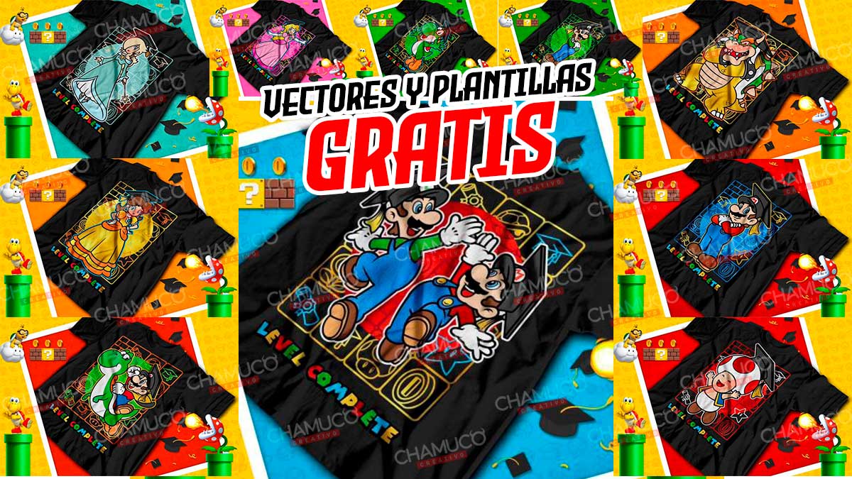 Vectores para corte o sublimación de playeras de Mario Bros