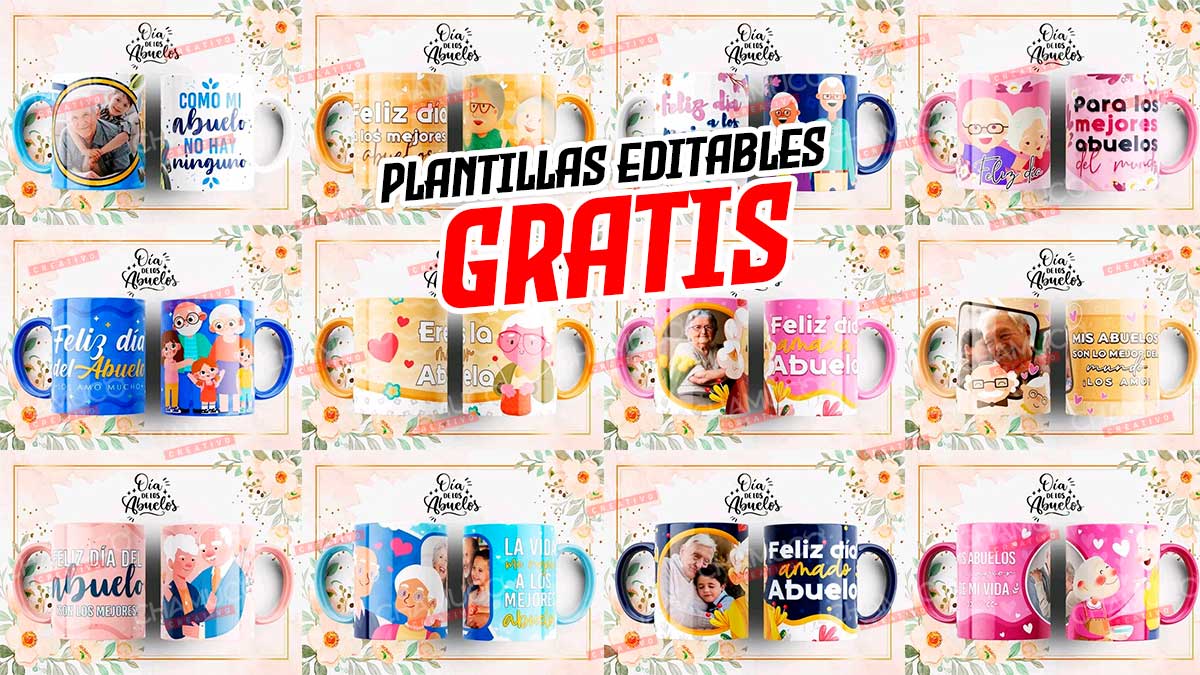 12 Plantillas Para Sublimar Tazas De Abuelitos Premium Con Editables Y