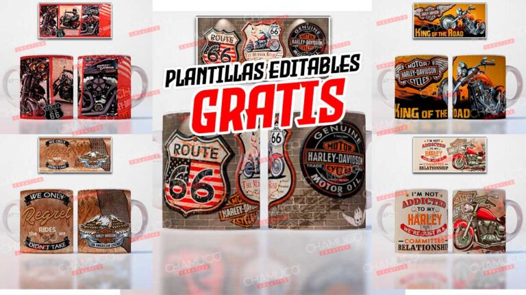 Plantillas Para Sublimar Tazas De Harley Davidson Con Editables Y