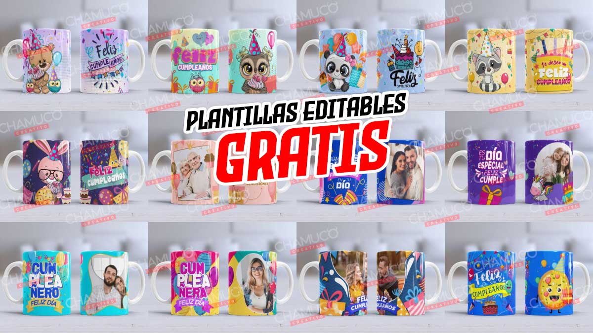 Plantillas Editables de Cumpleaños para sublimar en taza