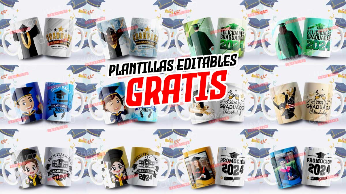 Plantillas Para Sublimar Tazas Graduados Con Editables Y Mockups