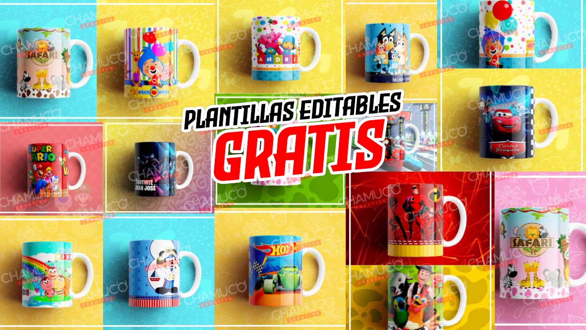 Plantillas Para Sublimar Tazas Infantiles Variadas Con Editables Y