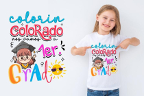 Little girl in white t-shirt with text space