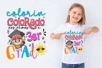 Little girl in white t-shirt with text space