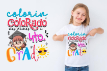 Little girl in white t-shirt with text space