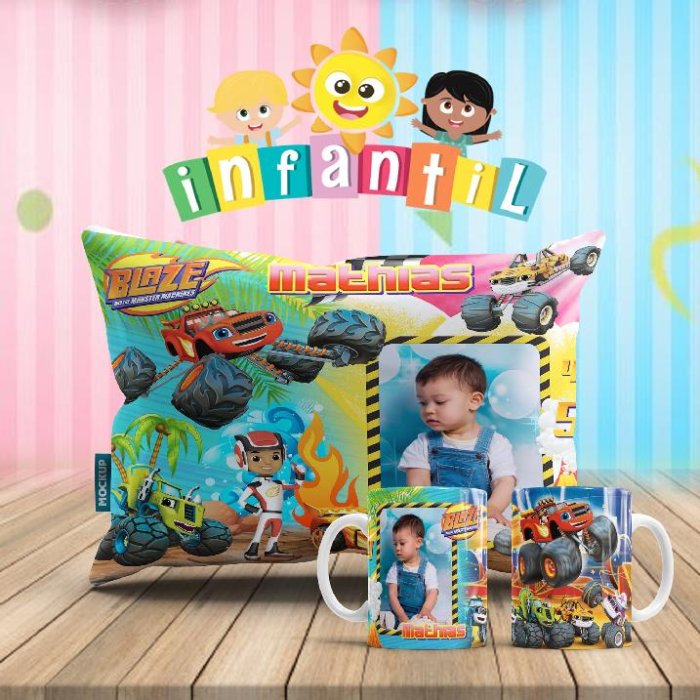 Plantillas para Sublimar Duo Taza y Cojin Dia del Niño con Editables y Mockups