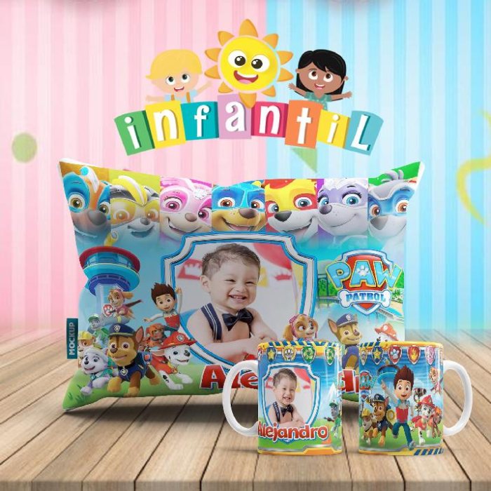 Plantillas para Sublimar Duo Taza y Cojin Dia del Niño con Editables y Mockups