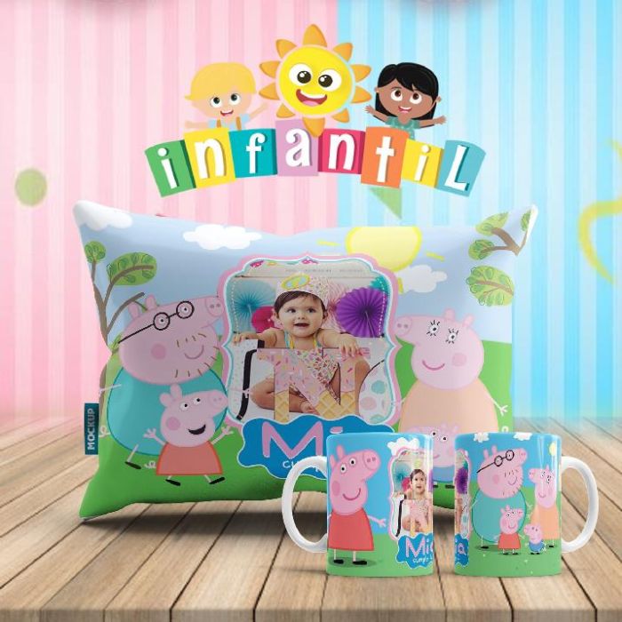 Plantillas para Sublimar Duo Taza y Cojin Dia del Niño con Editables y Mockups