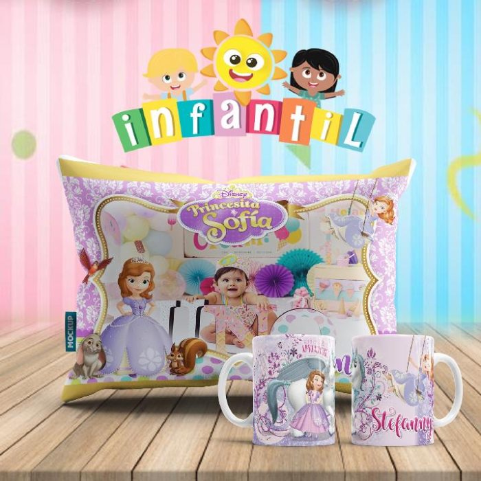 Plantillas para Sublimar Duo Taza y Cojin Dia del Niño con Editables y Mockups