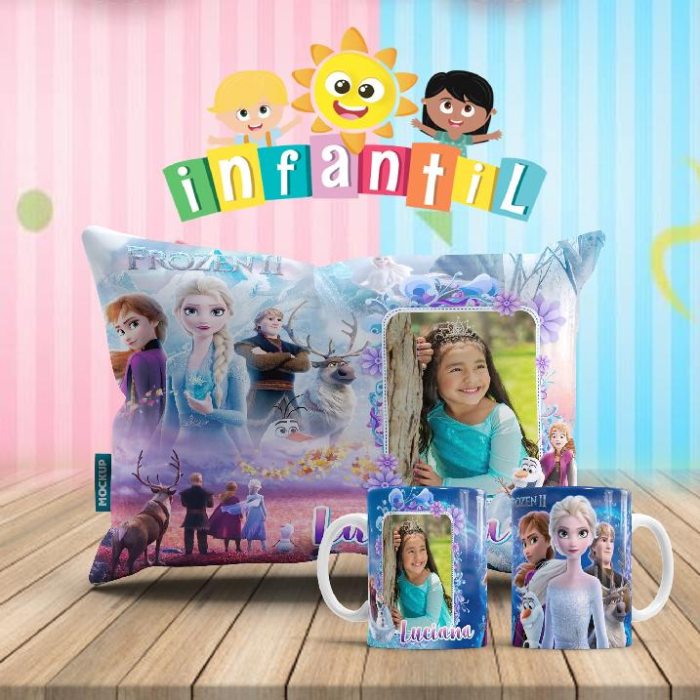 Plantillas para Sublimar Duo Taza y Cojin Dia del Niño con Editables y Mockups