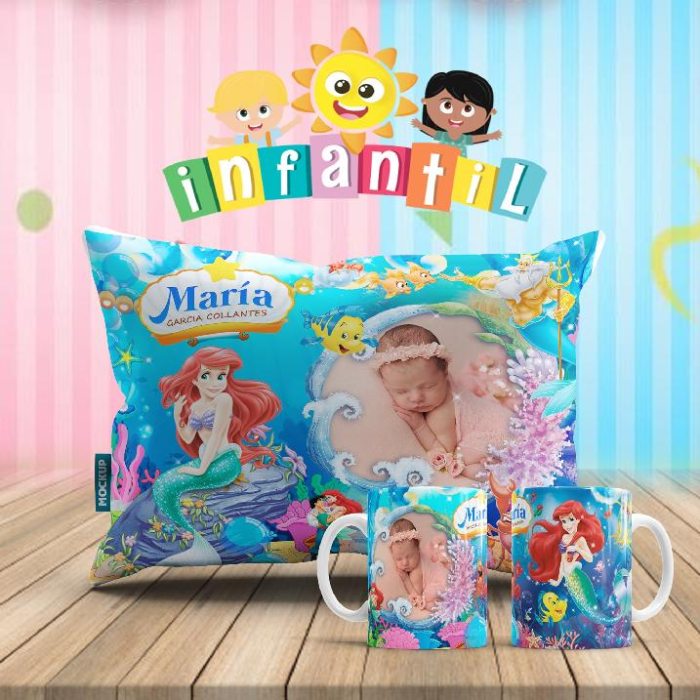 Plantillas para Sublimar Duo Taza y Cojin Dia del Niño con Editables y Mockups