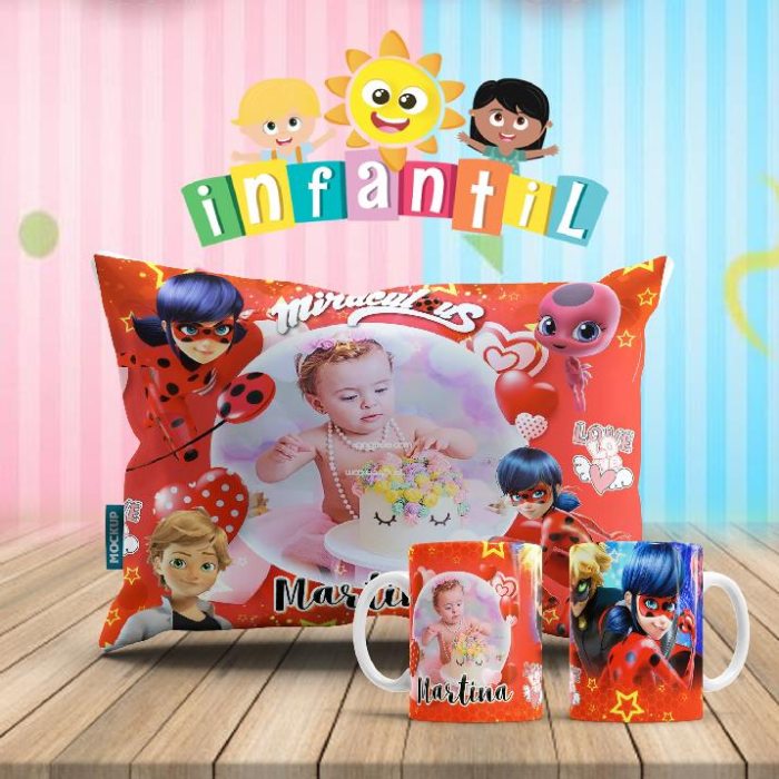Plantillas para Sublimar Duo Taza y Cojin Dia del Niño con Editables y Mockups