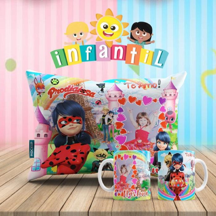 Plantillas para Sublimar Duo Taza y Cojin Dia del Niño con Editables y Mockups