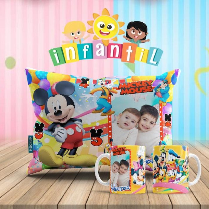 Plantillas para Sublimar Duo Taza y Cojin Dia del Niño con Editables y Mockups