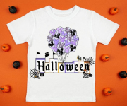 White womens cotton t-shirt halloween mockup with pumpkins on orange background. Design t shirt template, print presentation mock up. Top view flat lay.