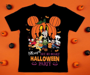 White womens cotton t-shirt halloween mockup with pumpkins on orange background. Design t shirt template, print presentation mock up. Top view flat lay.