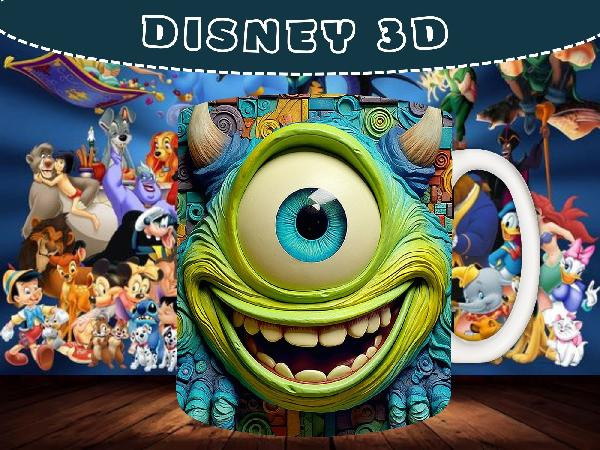 Plantillas PNG para Sublimar Tazas Disney 3D con Editables y Mockups