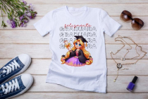 Womens white T-shirt mockup with burdock flowers