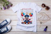 Womens white T-shirt mockup with burdock flowers
