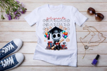 Womens white T-shirt mockup with burdock flowers