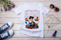 Womens white T-shirt mockup with burdock flowers