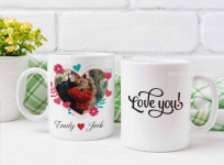 Two coffee mug mockup with yellow and green flowers