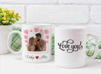 Two coffee mug mockup with yellow and green flowers