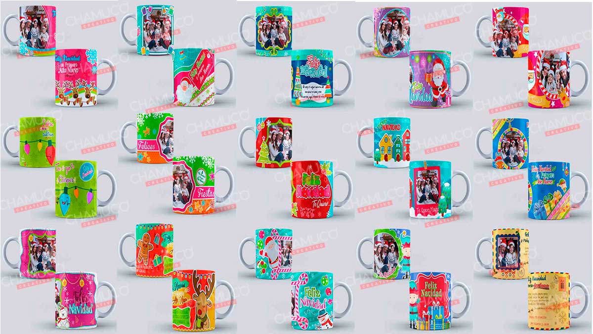 Plantillas Tazas Navidad Año Nuevo Premium Editables + Mockup - IMPRIMIKITS