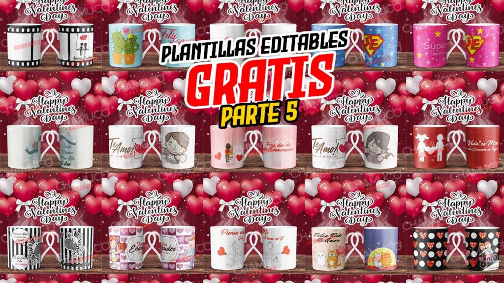 Plantillas para Sublimar San Valentin con Editables y Mockups