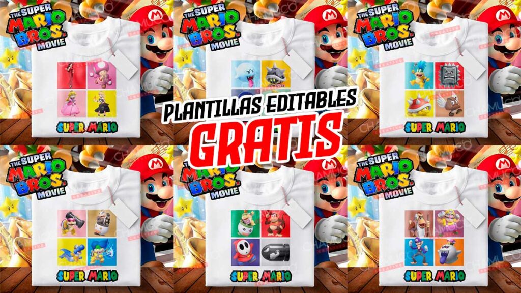 Plantillas para Sublimar Playeras de Mario Bros con Editables y Mockups