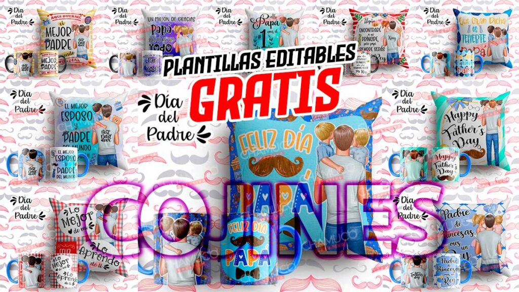 Plantillas para Sublimar Cojin Dia del Padre con Editables y Mockups