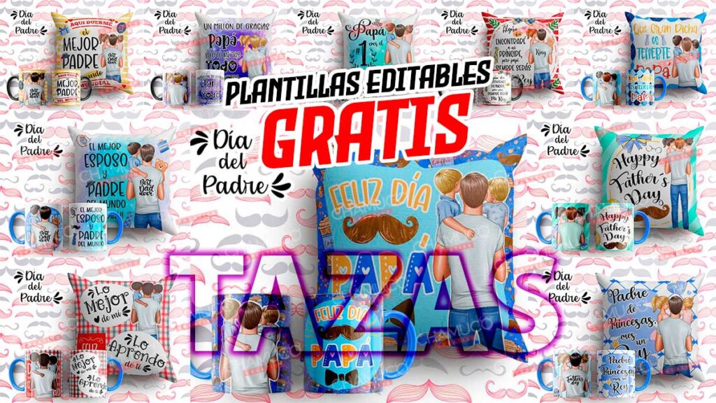 Plantillas para Sublimar Tazas Dia del Padre con Editables y Mockups