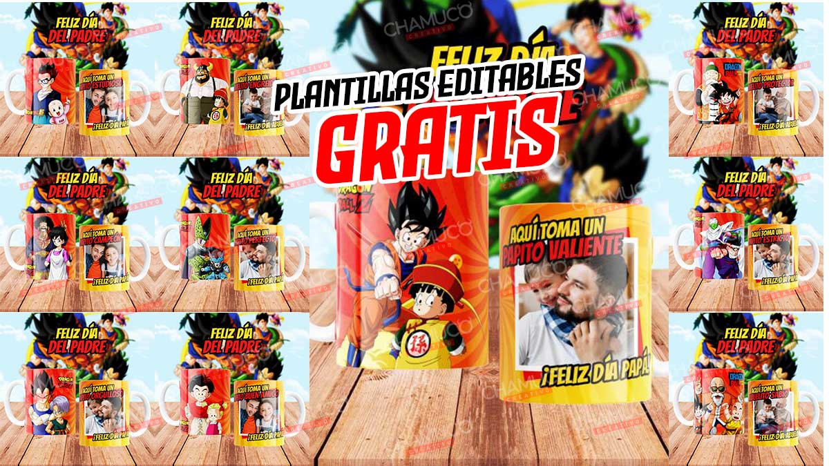 Plantillas para Sublimar Papá Dragón Ball con Editables y Mockups