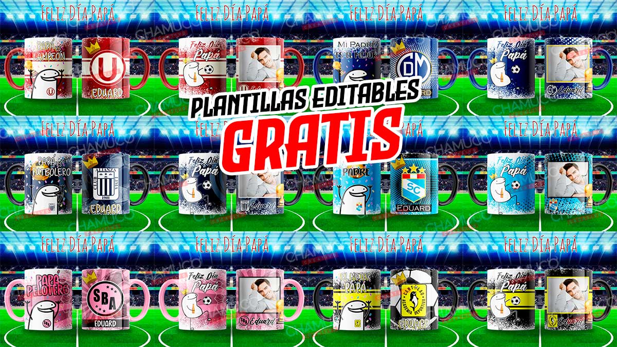Plantillas para Sublimar Papá Perú Futbol con Editables y Mockups