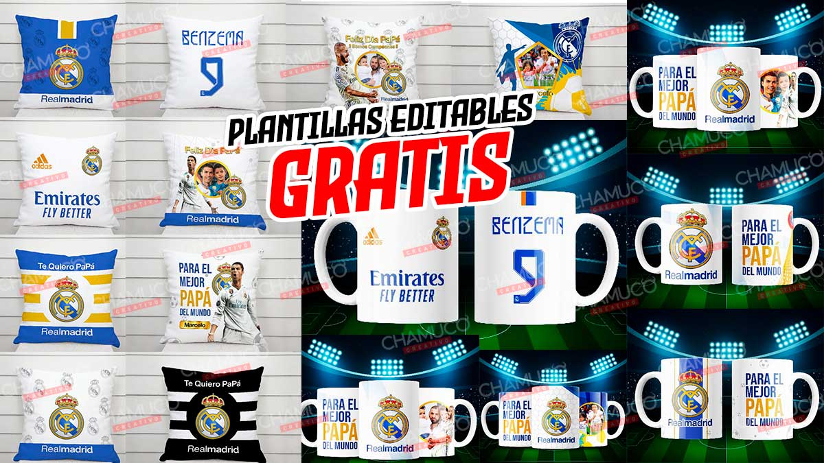 Plantillas para Cojin y Taza del Real Madrid con Editables