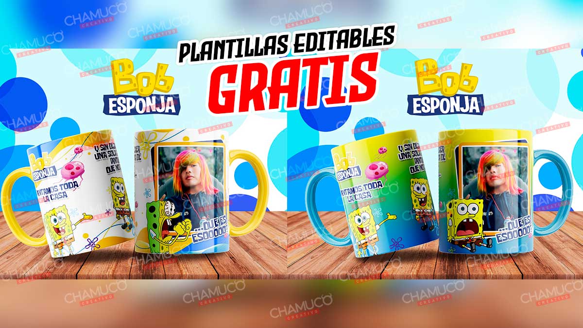 2 Plantillas Para Sublimar Tazas De Bob Esponja Con Editables Y Mockups Chamuco Creativo