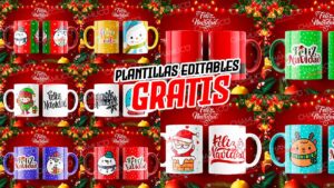Plantillas para Sublimar Tazas de Navidad Variada con Editables y Mockups