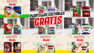 Plantillas para Sublimar Tazas de Perritos en Navidad con Editables y Mockups