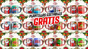 Plantillas para Sublimar Tazas de Santa Claus con Editables y Mockups