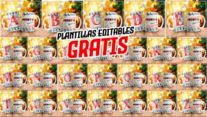 Plantillas para Sublimar Tazas Abecedario Navideño con Editables y Mockups