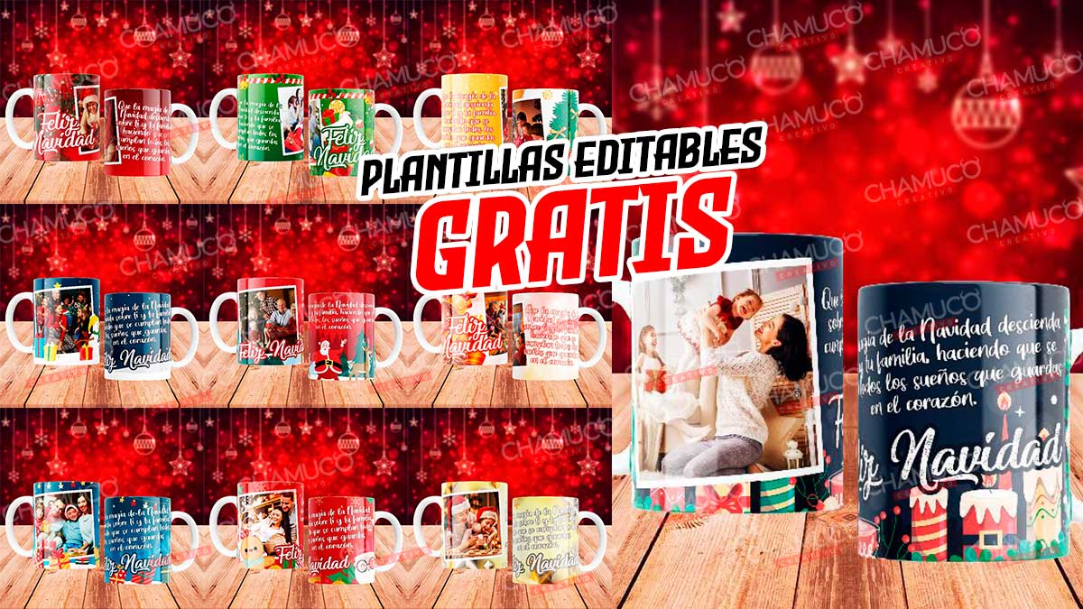 Plantillas Tazas Navidad Año Nuevo Premium Editables + Mockup - IMPRIMIKITS