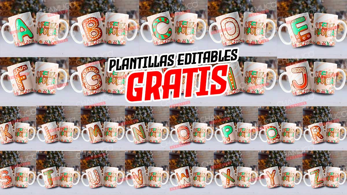 Plantillas Tazas Navidad Año Nuevo Premium Editables + Mockup - IMPRIMIKITS