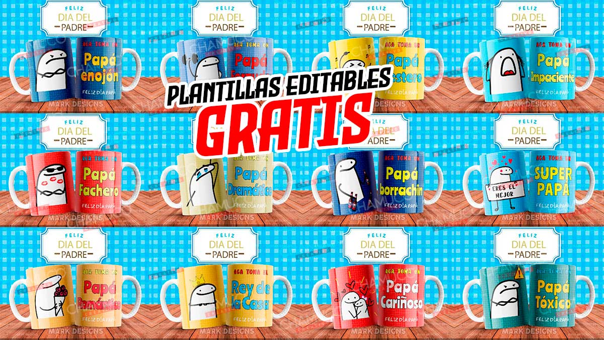 Plantillas para Sublimar Tazas Flork Dia del Padre con Editables