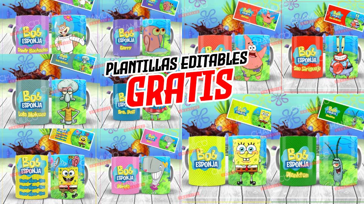 10 Plantillas para Sublimar Tazas Bob Esponja con Editables y Mockups ...