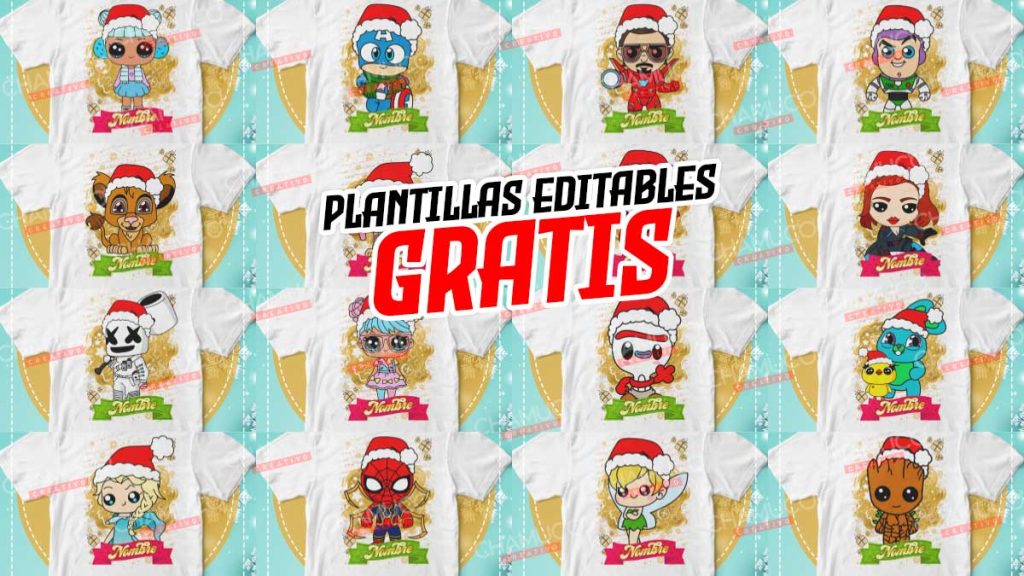 Plantillas para Sublimar Playeras de Heroés en Navidad con Editables y Mockups